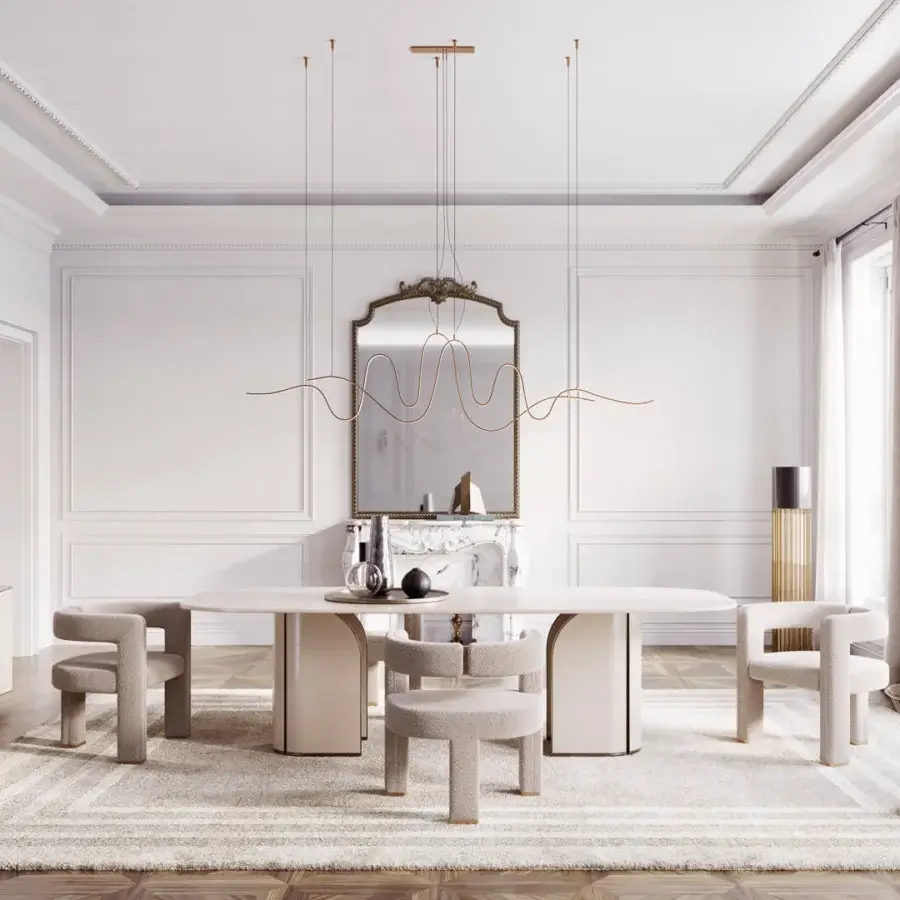 Superior Capital Duna table with elongated oval tabletop and luminous gold-toned metal base crafted in Italy with satin finish