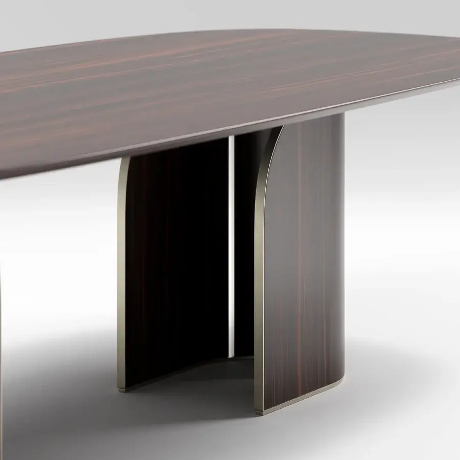 Exceptional Capital Duna table with reddish-brown wood construction, lighter wood trim and a satin sheen