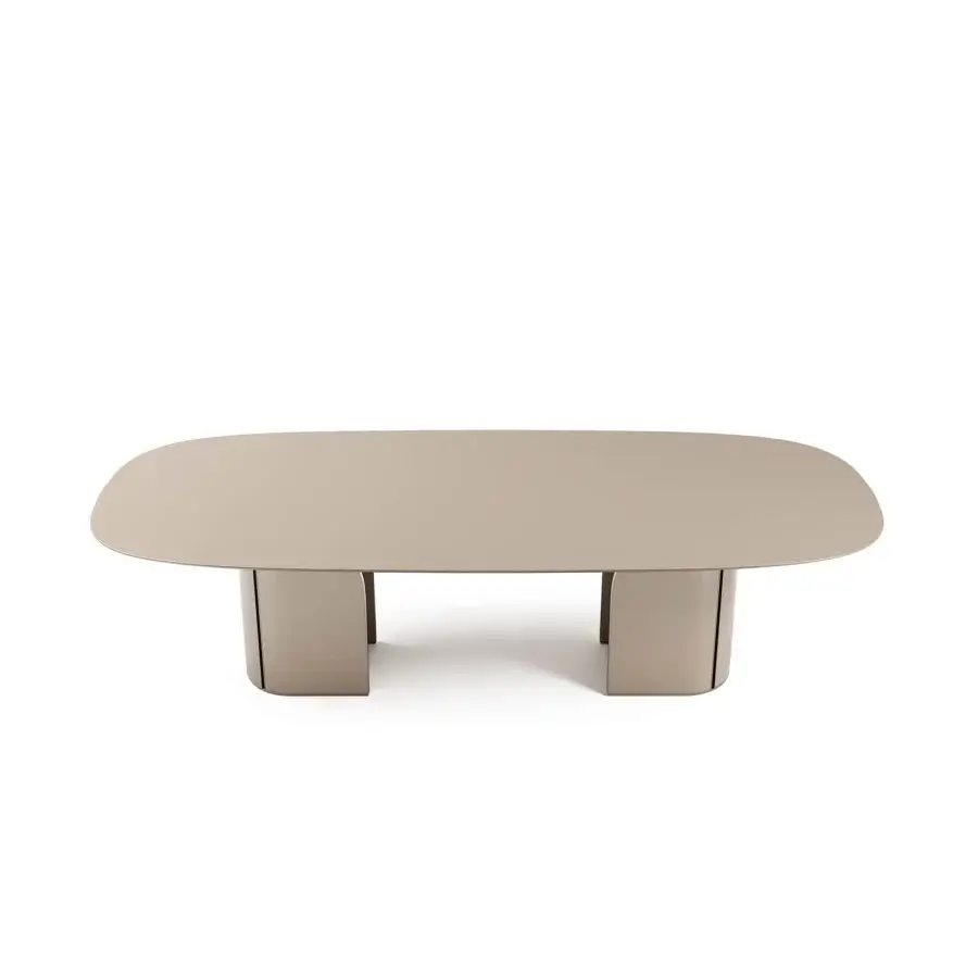 Distinguished Capital Duna table with softly rounded rectangular marble tabletop and muted warm gray legs crafted with a matte finish