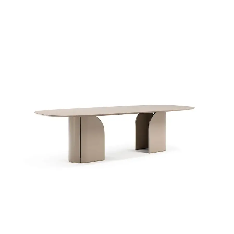 Superior Capital Duna table with flowing form and satin finish in a warm taupe hue crafted in Italy