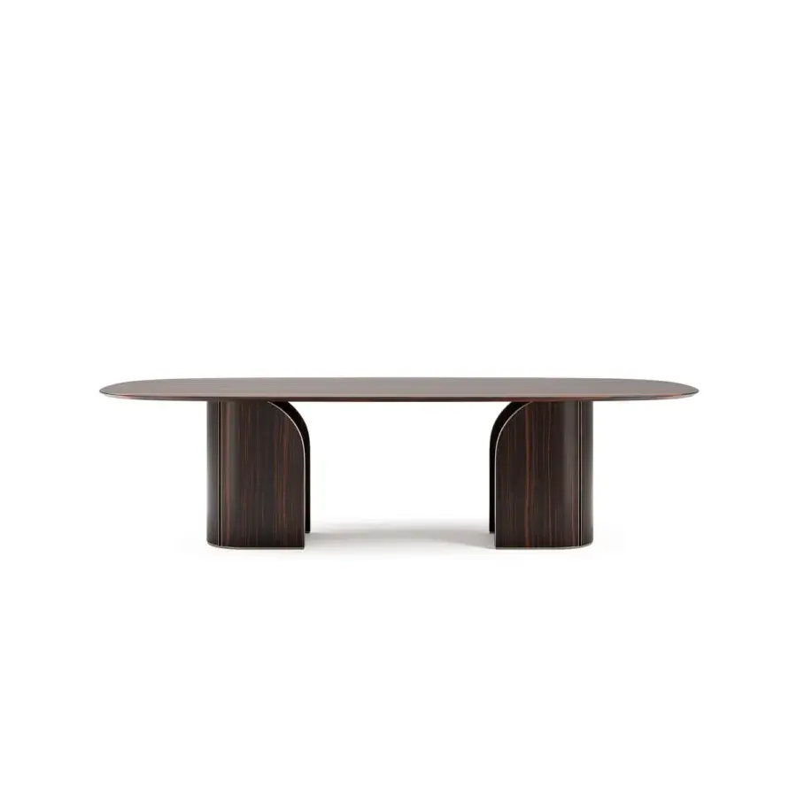 Distinguished Capital Duna table with organic form and striped grain crafted in deep brown wood with a satin sheen