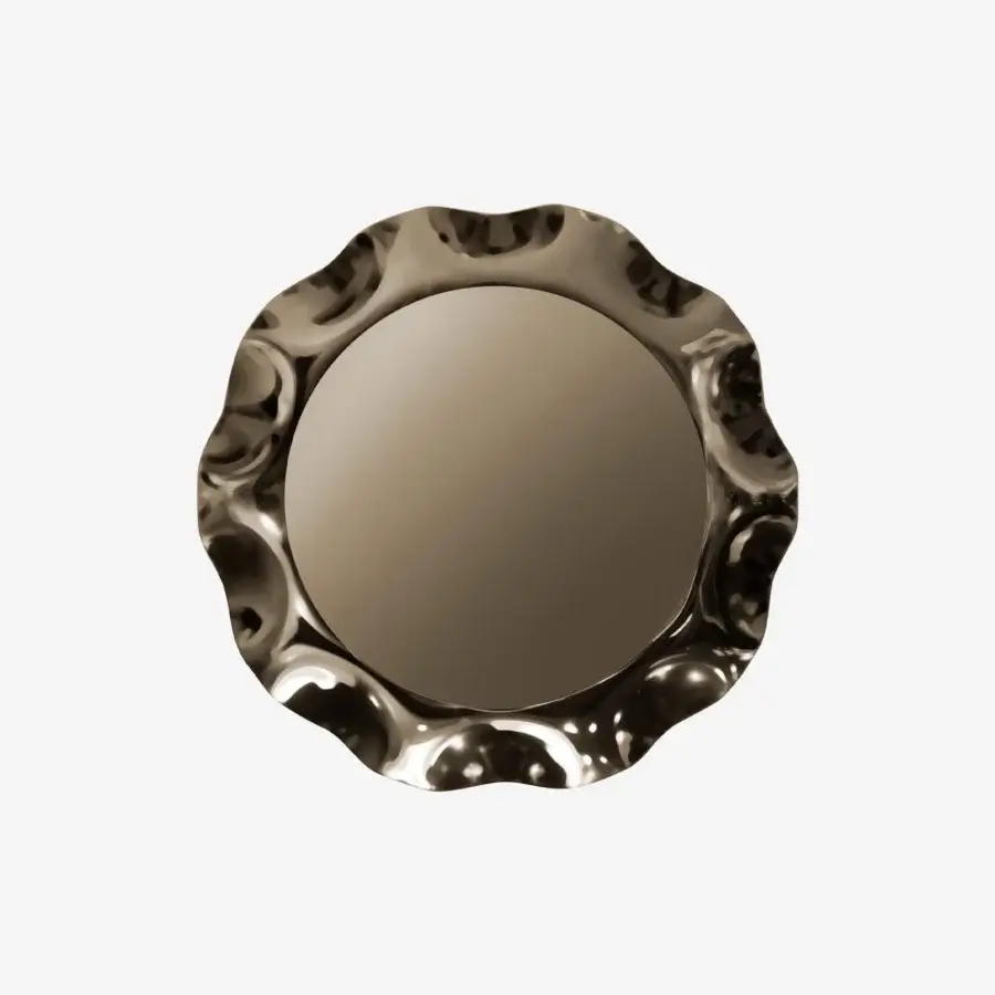 Lavish Tonin Casa Dorian mirror with corolla-shaped frame crafted in silvered curved glass with bronze and fumè tones