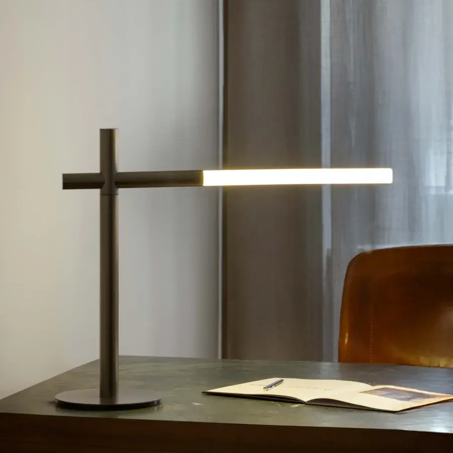 Distinguished Contardi Bianca lamp crafted in Italy with a satin metal finish and milky white glass light source