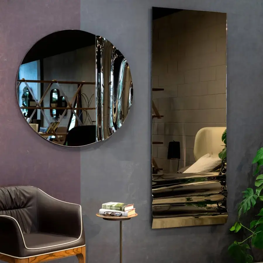 Elegant Tonin Casa Anemos mirror set crafted in Italy with polished metal frames and reflective silver tone finish