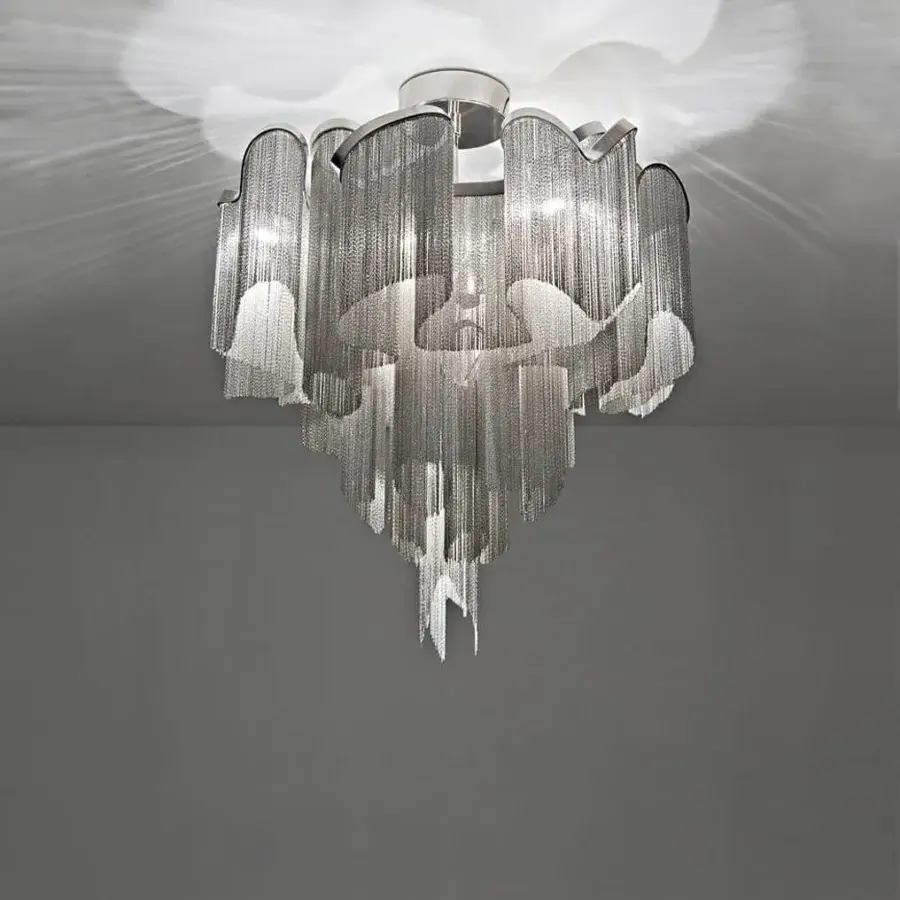 Superior Terzani Stream ceiling lamp with cascading tiers built in reflective silver-tone metal for tranquil shadows