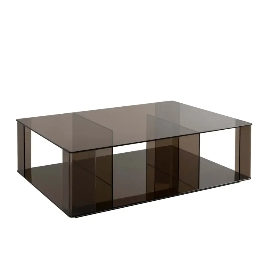 Superior Tonin Casa Dedalo coffee table crafted in fumè glass with a sleek mirrored base and gradient panels