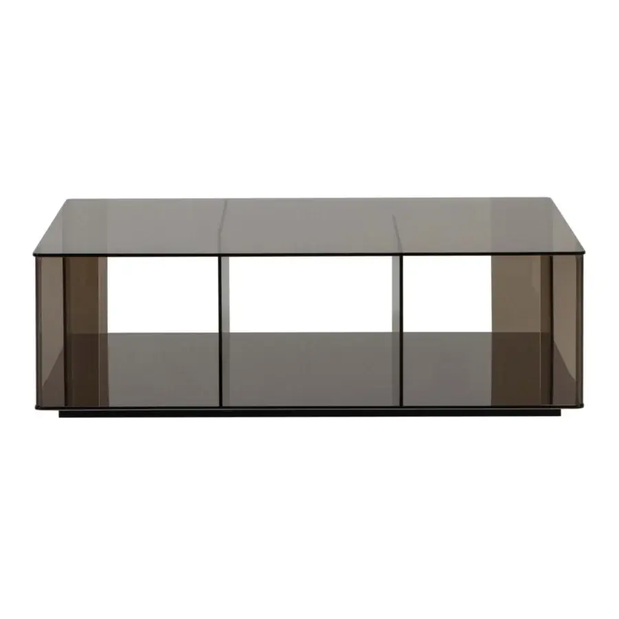 Distinguished Tonin Casa Dedalo coffee table built in fumè glass with a dark-toned mirrored base offering lightness and artistic character