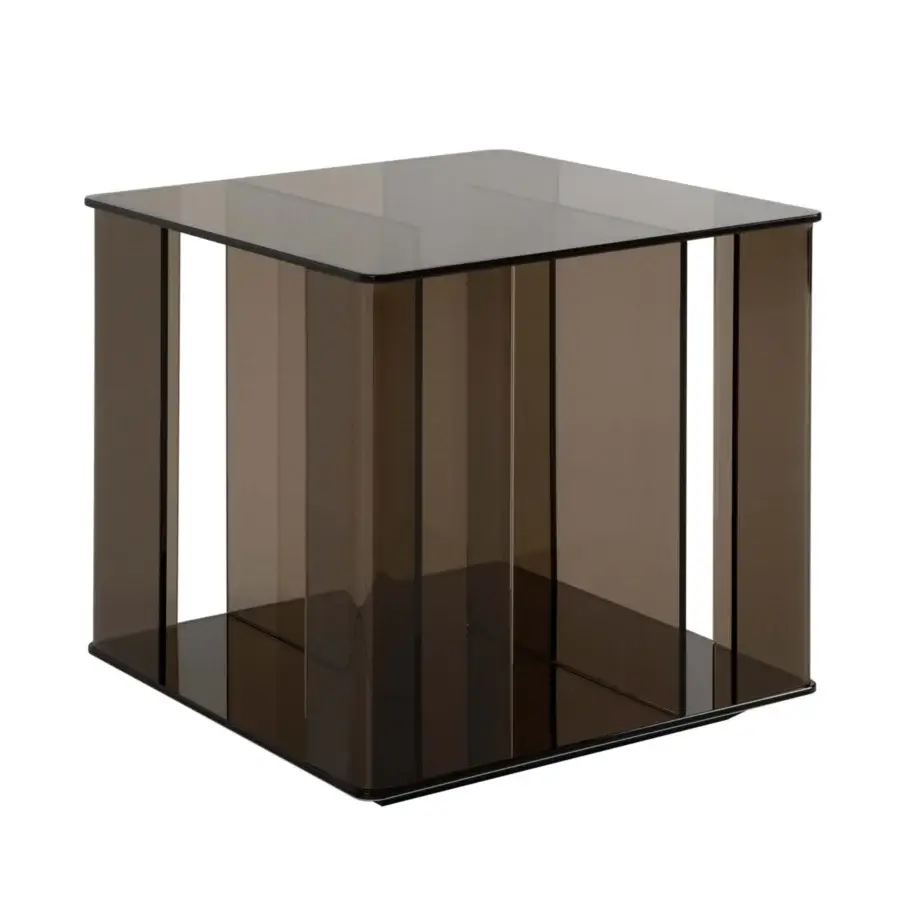 Captivating Tonin Casa Dedalo coffee table crafted in bronze-tinted glass with a seamless mirrored base and minimalist cubic structure
