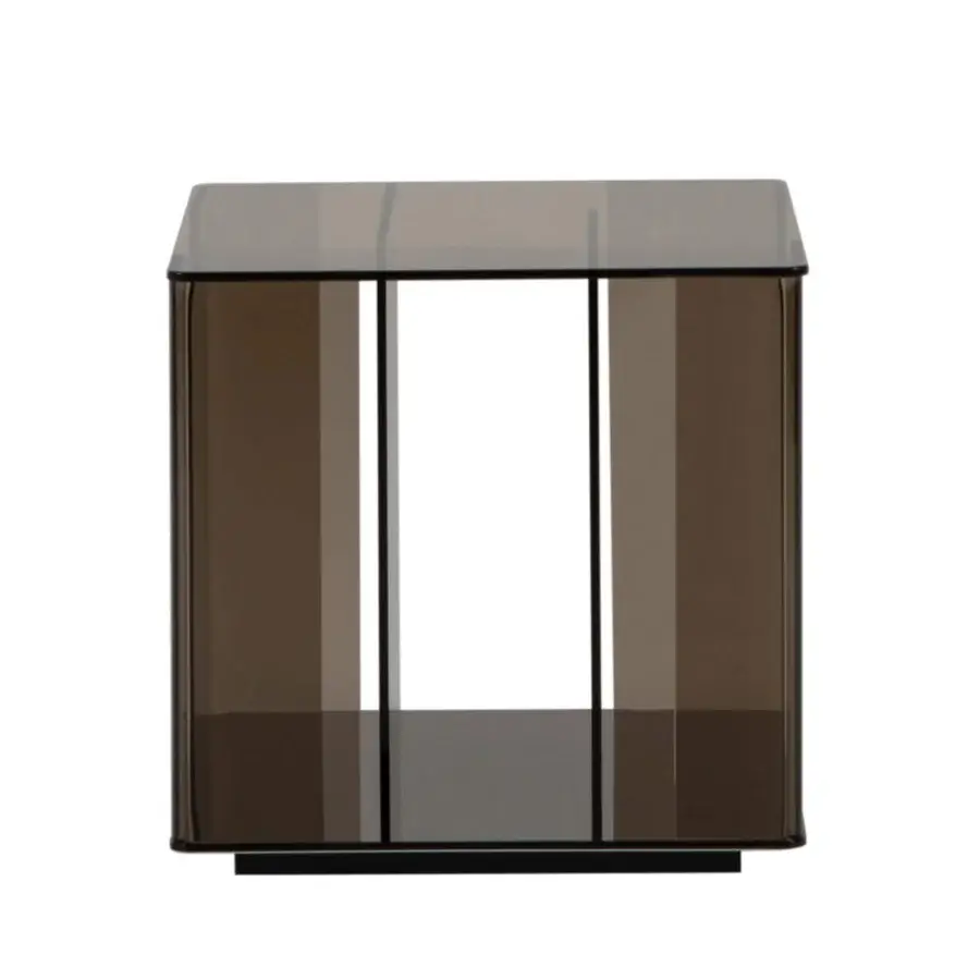 Superior Tonin Casa Dedalo coffee table built in fumè glass with a sleek black metal framework