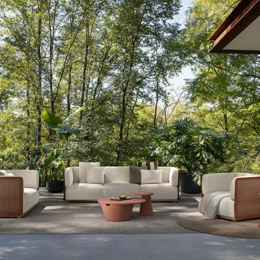 Distinguished Atmosphera Totem coffee table crafted in terracotta concrete with tactile matte finish