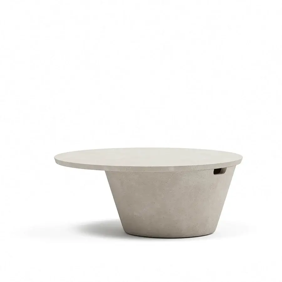 Elegant Atmosphera Totem coffee table in tactile concrete with a light neutral gray textured matte surface