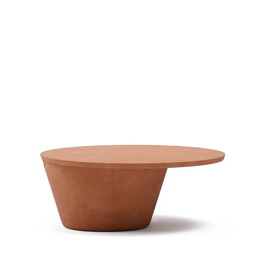 Superior Atmosphera Totem coffee table in warm terracotta concrete with a durable matte finish celebrating mineral textures