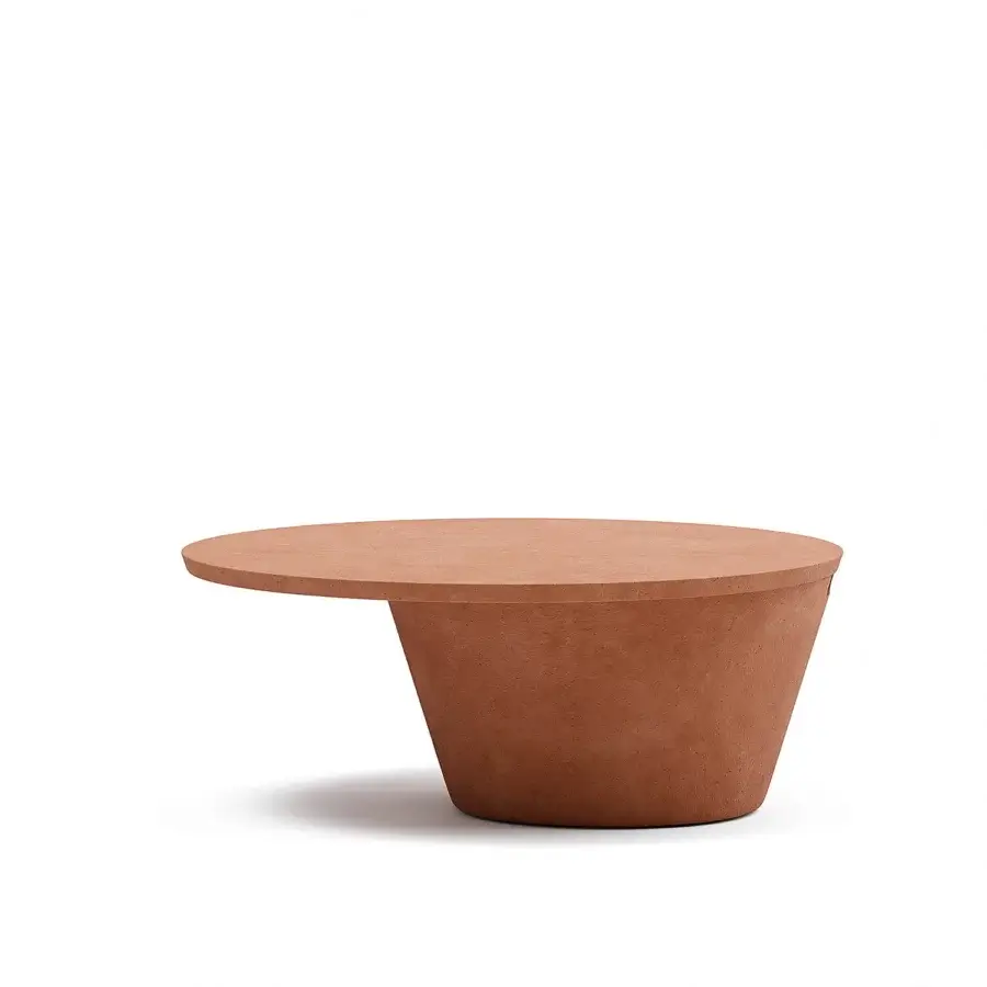 Elegant Atmosphera Totem coffee table in reddish-brown concrete with a subtly textured matte finish