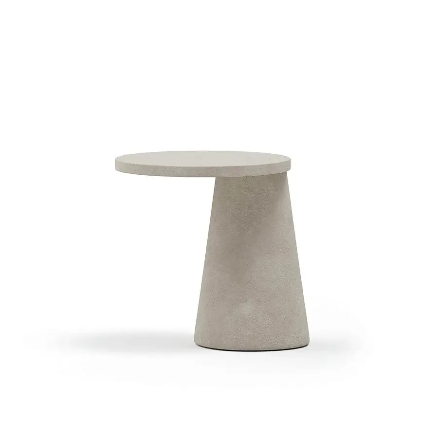 Distinguished Atmosphera Totem side table with granular texture and neutral beige hue crafted with waterproof painting