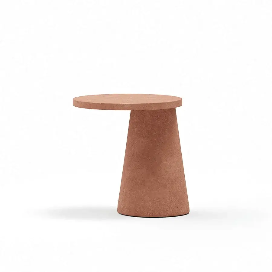 Elegant Atmosphera Totem side table in terracotta-toned concrete-like material with matte waterproof painting