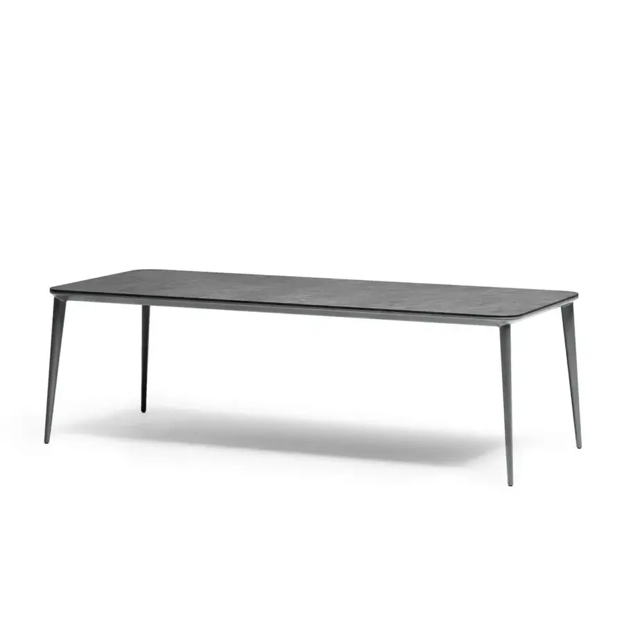 Exceptional Atmosphera Origami table crafted in dark gray aluminum with a resilient gres porcelain stoneware top and matte finish