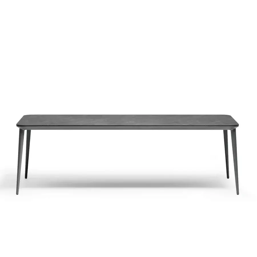 Superior Atmosphera Origami table with sleek metal base and refined gres porcelain stoneware in a dark gray finish
