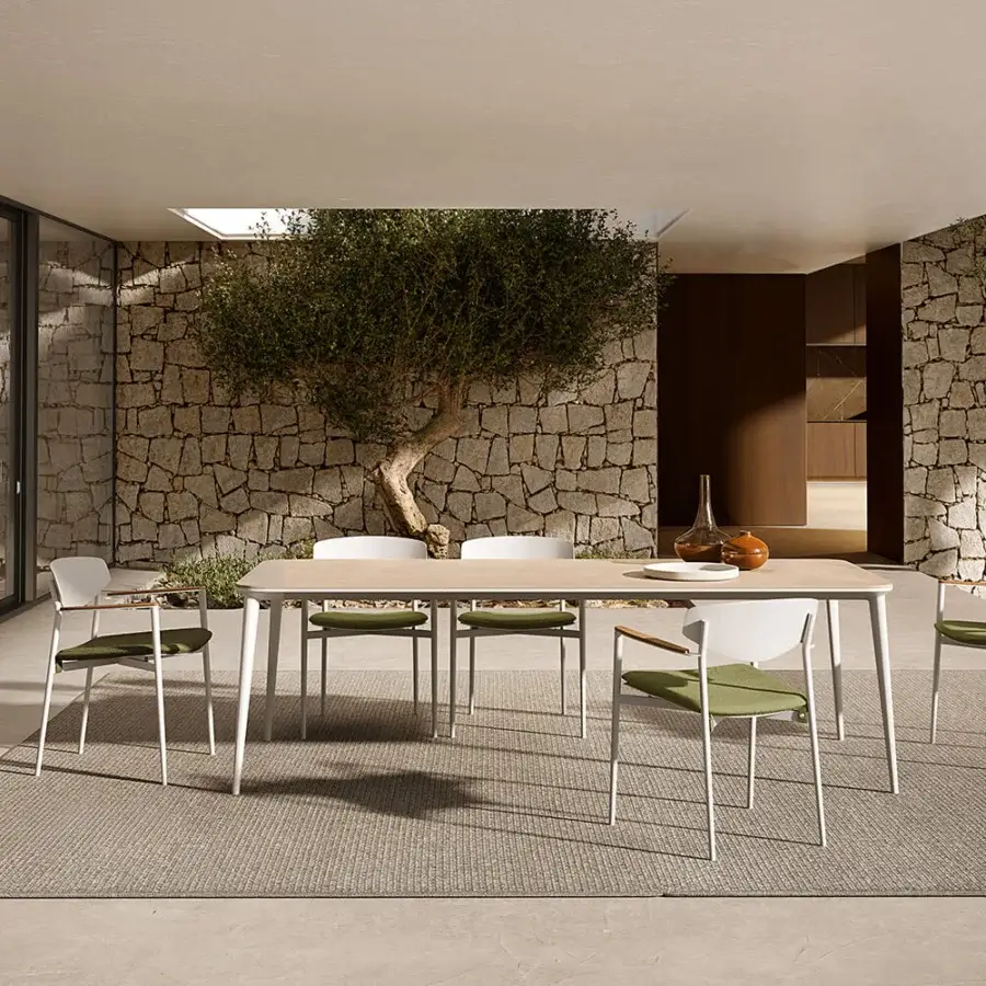 Exceptional Atmosphera Origami armchair with woven olive-green fabric and smooth satin aluminum shell