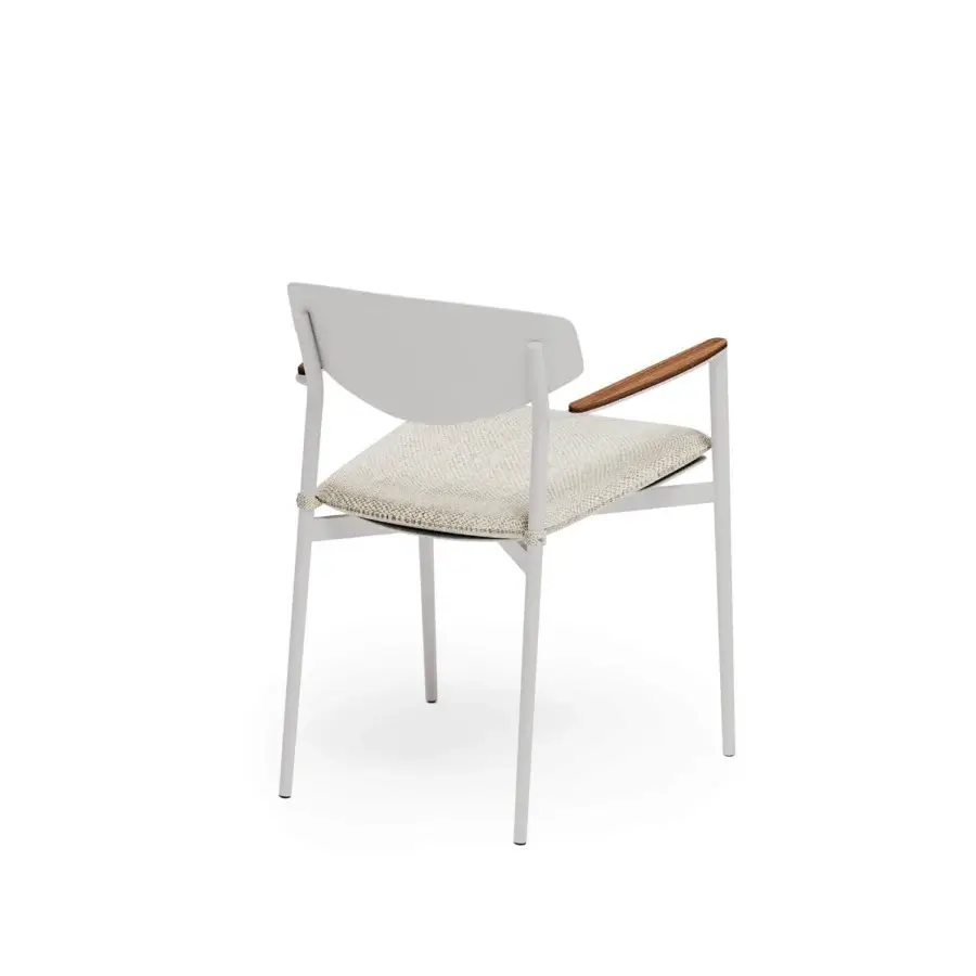 Exceptional Atmosphera Origami armchair with sleek matte white aluminum shell and warm natural teak armrests
