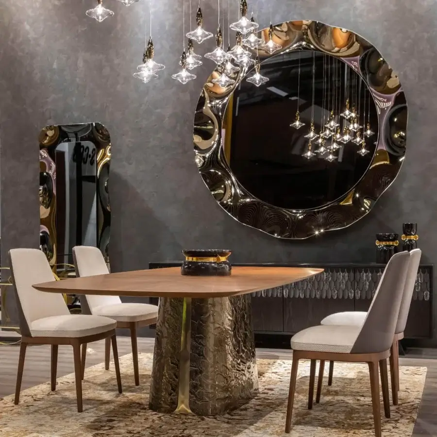 Exceptional Tonin Casa Dorian mirror crafted with silvered curved glass in bronze and fumè tones with a glossy finish