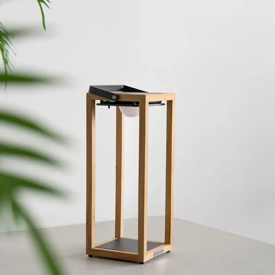 Exceptional Atmosphera Astro floor lamp with teak wood and dark gray metal in a warm finish
