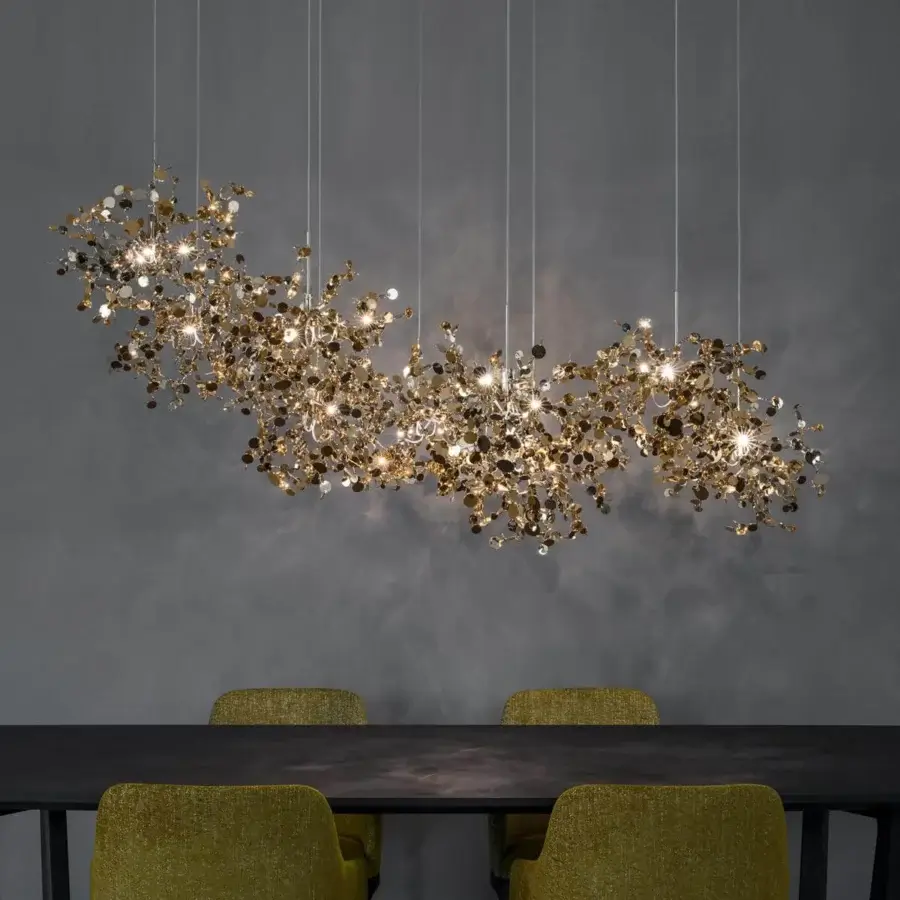 Distinguished Terzani Argent suspension lamp handcrafted in Italy with joined metal discs and warm gold finish