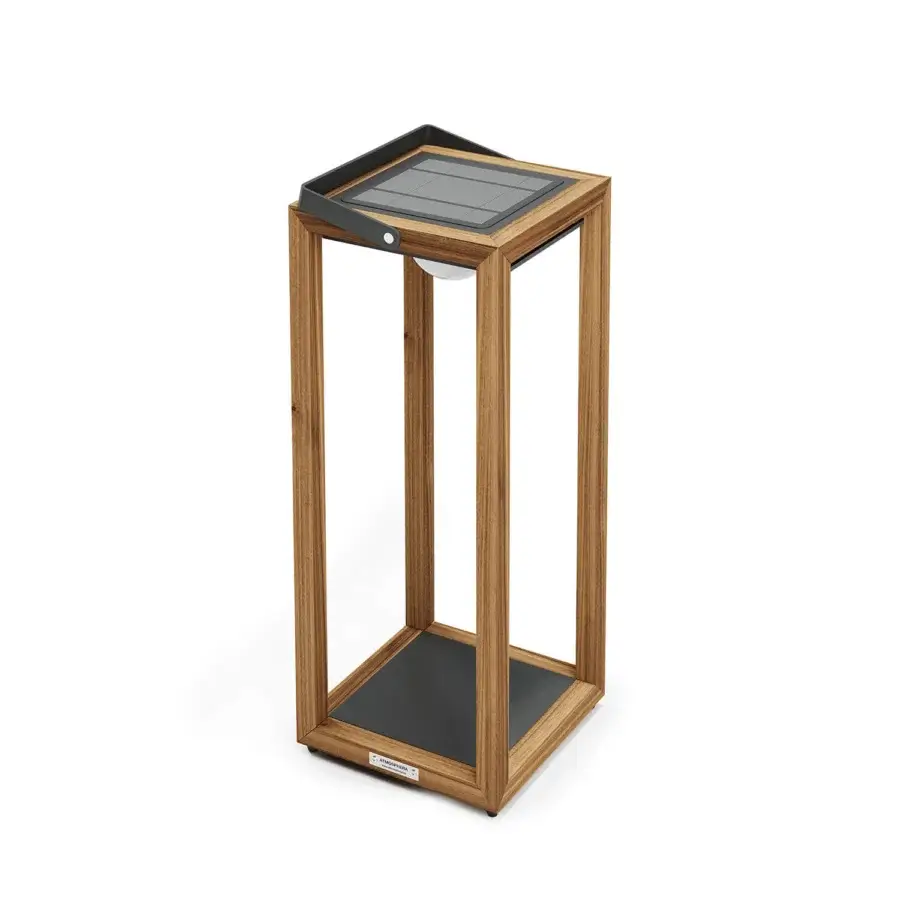 Superior Atmosphera Astro floor lamp in teak wood with satin finish and warm 3000K LED glow