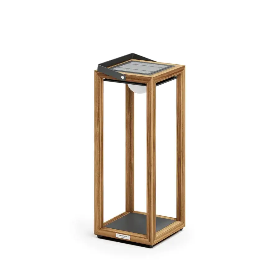 Elegant Atmosphera Astro floor lamp in teak wood with dark metallic panels and satin finish