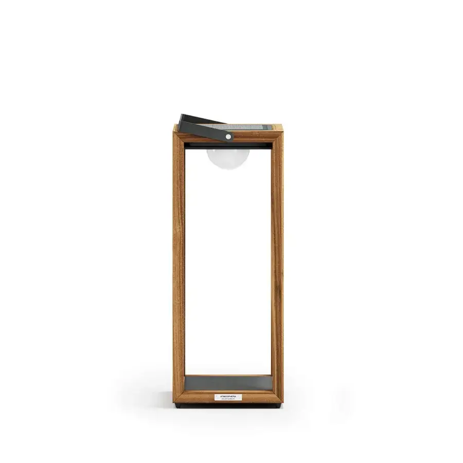 Exceptional Atmosphera Astro floor lamp crafted in teak wood with a smooth satin finish and warm 3000K LED glow