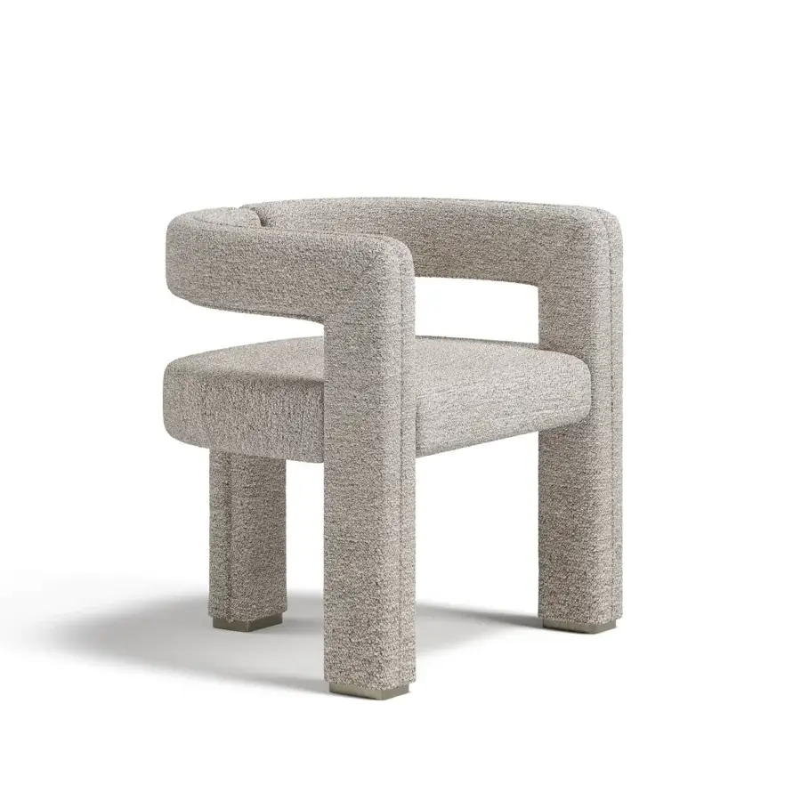 Lavish Capital Mirage armchair built with solid wood and upholstered in neutral beige bouclé fabric with metal accents