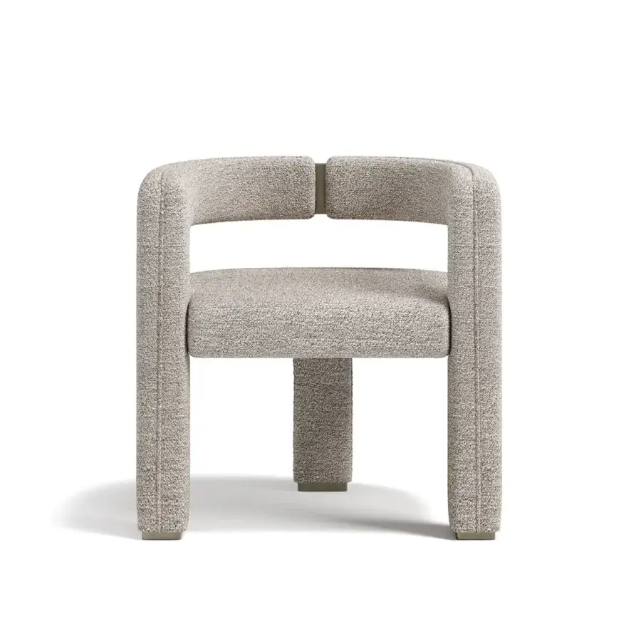 Superior Capital Mirage armchair crafted with solid wood and upholstered in neutral beige textile with satin-finish metal accents