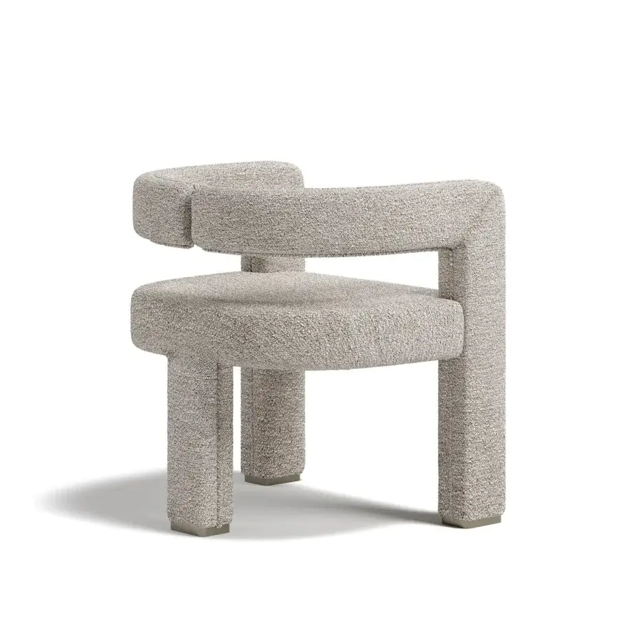 Distinguished Capital Mirage armchair built with solid wood and upholstered in textured neutral beige boucle fabric with metallic legs