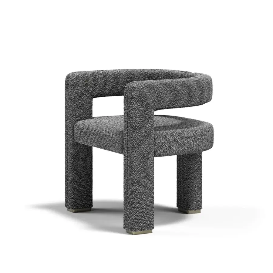 Lavish Capital Mirage armchair built with solid wood and upholstered in textured gray bouclé fabric with golden metal accents