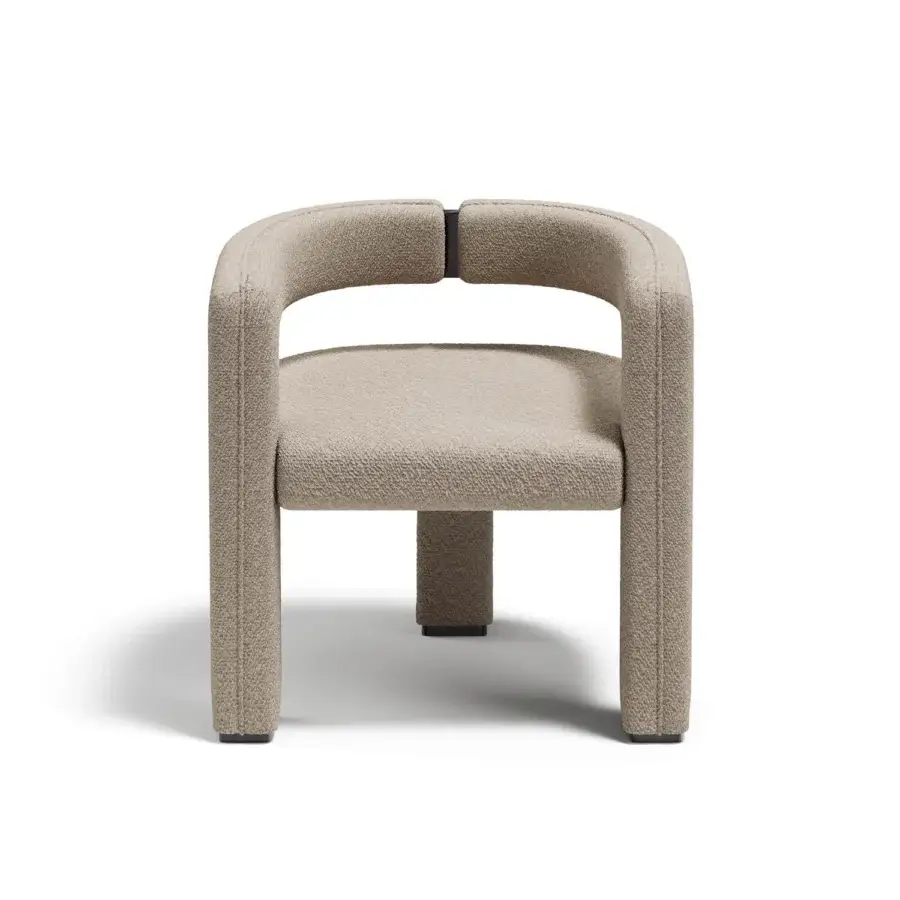 Distinguished Capital Mirage armchair crafted with textured neutral beige fabric and a solid wooden frame with metal finish