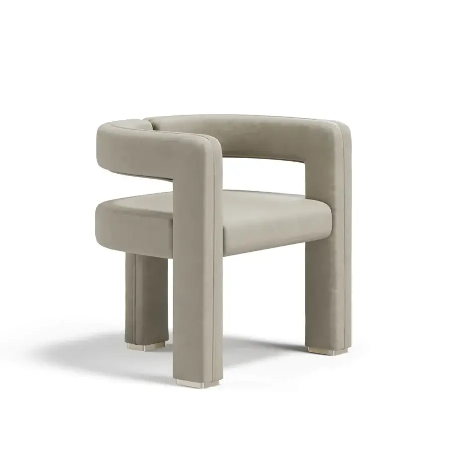 Exceptional Capital Mirage armchair with solid wood frame and textured neutral beige upholstery with polished metal accents