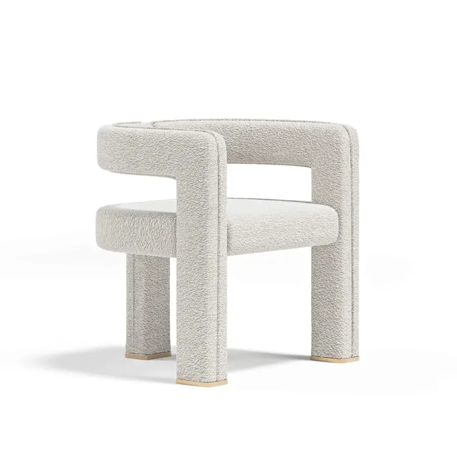 Distinguished Capital Mirage armchair crafted in bouclé fabric with polished golden metal details and a solid wooden frame