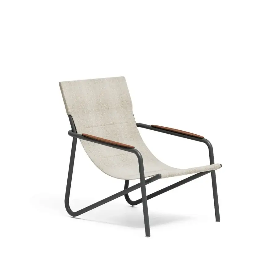 Superior Atmosphera Zante lounge chair with a matte dark gray aluminum frame and neutral beige textilene seat