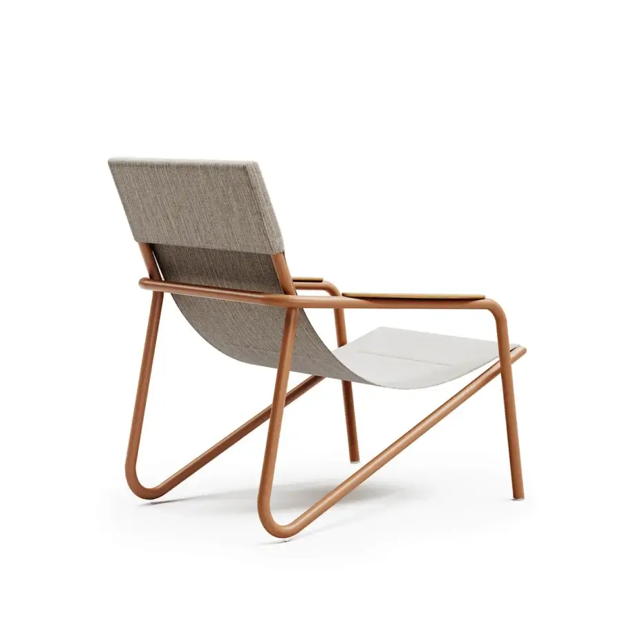 Exceptional Atmosphera Zante lounge chair built with aluminum, textilene in a warm brownish satin finish