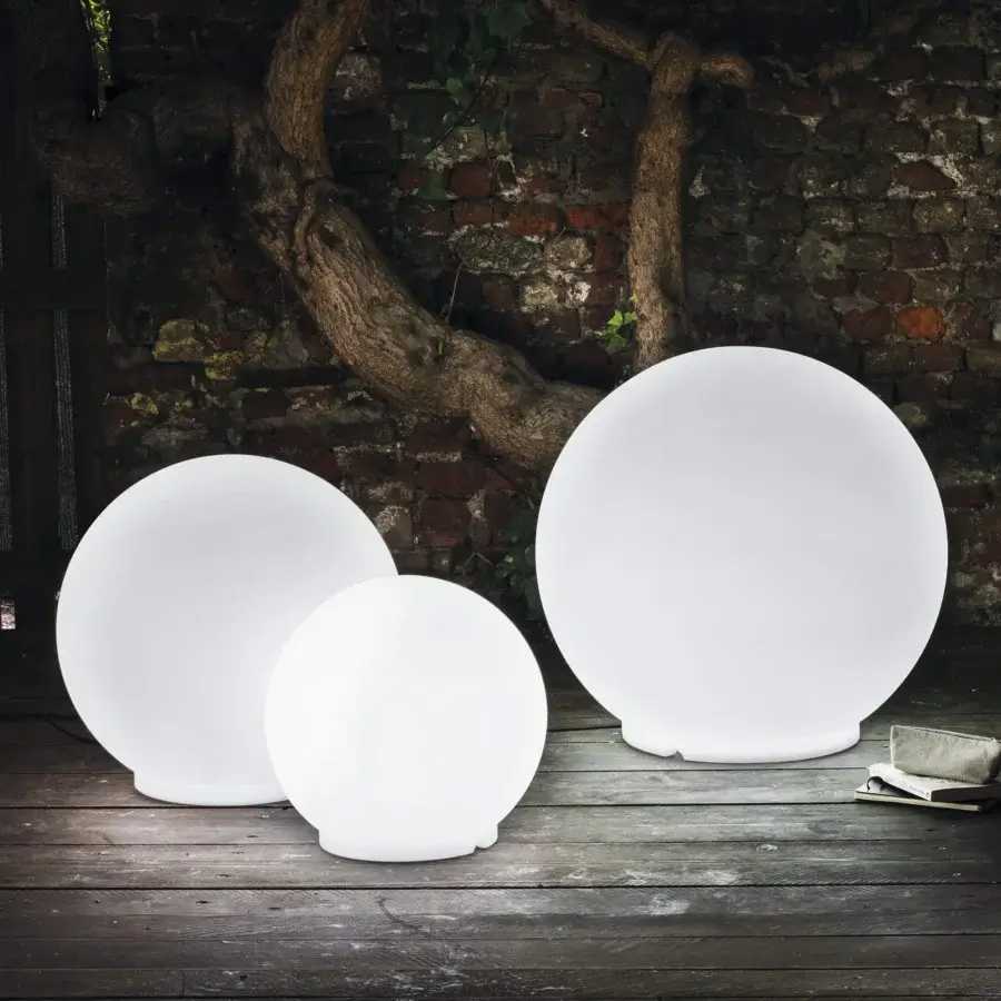 Harmonious Serralunga Atmosfera floor lamp crafted in LLDPE with a neutral translucent opal finish offering graduated ambient illumination