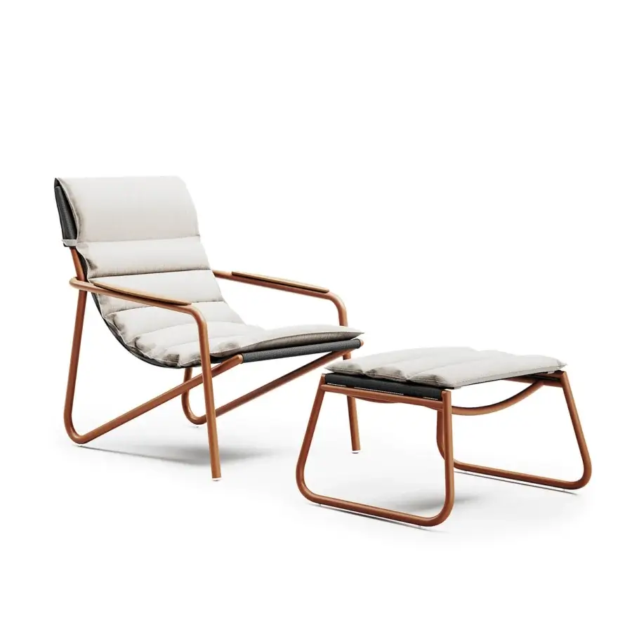 Distinguished Atmosphera Zante padded lounge chair with reddish-brown aluminum frame and light beige with dark gray textiles