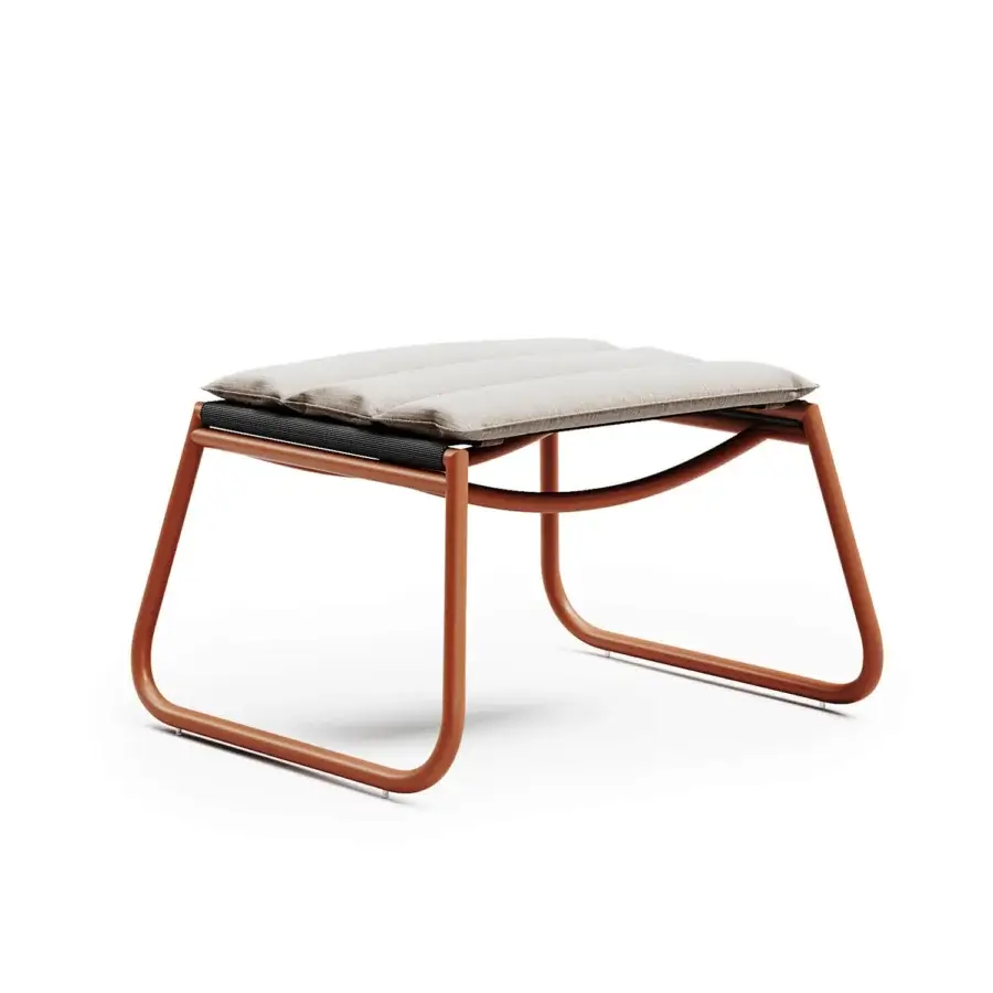 Exceptional Atmosphera Zante padded lounge chair with reddish-brown satin aluminum and neutral beige textilene fabric cushions