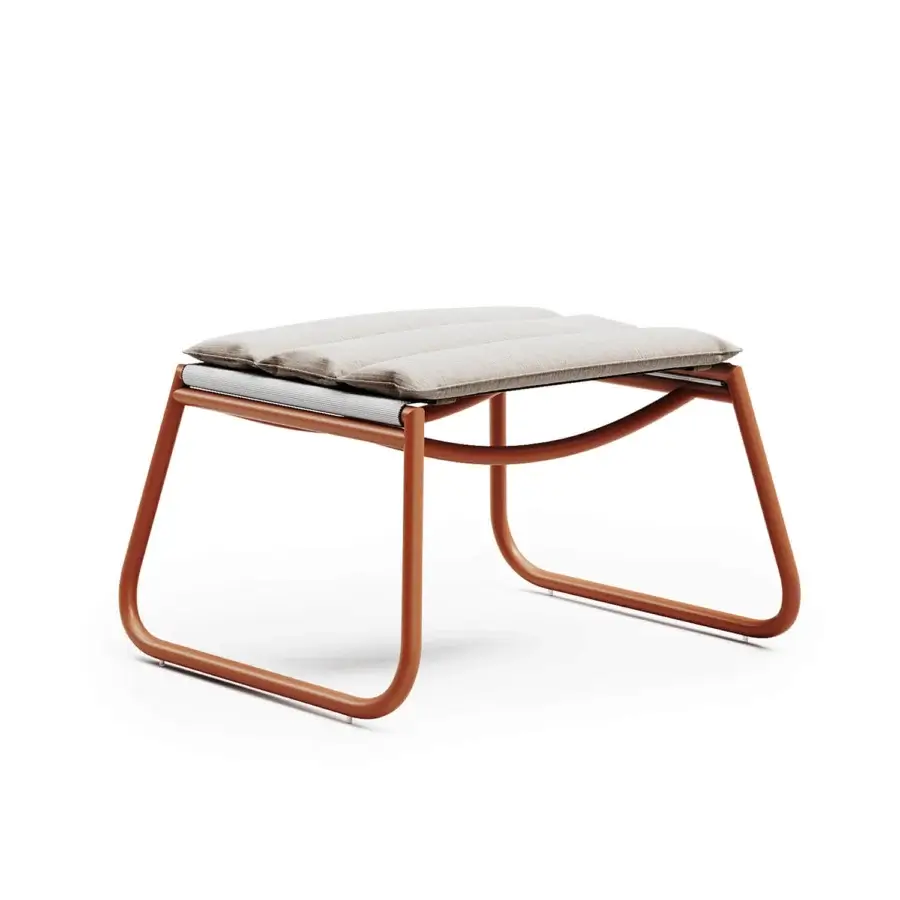 Lavish Atmosphera Zante padded lounge chair with a reddish-brown satin aluminum frame and light beige fabric upholstery
