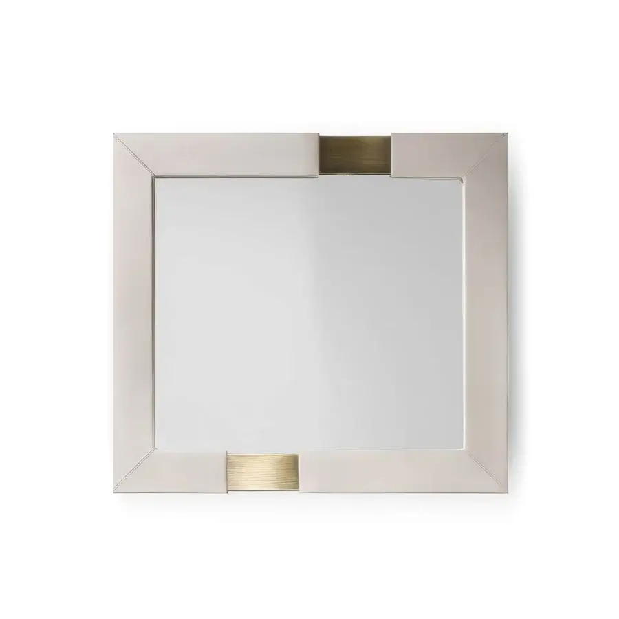 Distinguished Capital Trilogy mirror crafted in light-colored wood with golden metal inserts and a satin finish