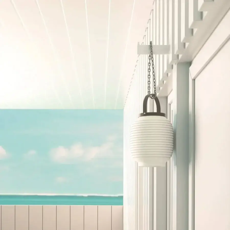 Elegant Serralunga Honey Lantern, portable lighting crafted in off-white translucent ribbed LLDPE plastic with a leather handle