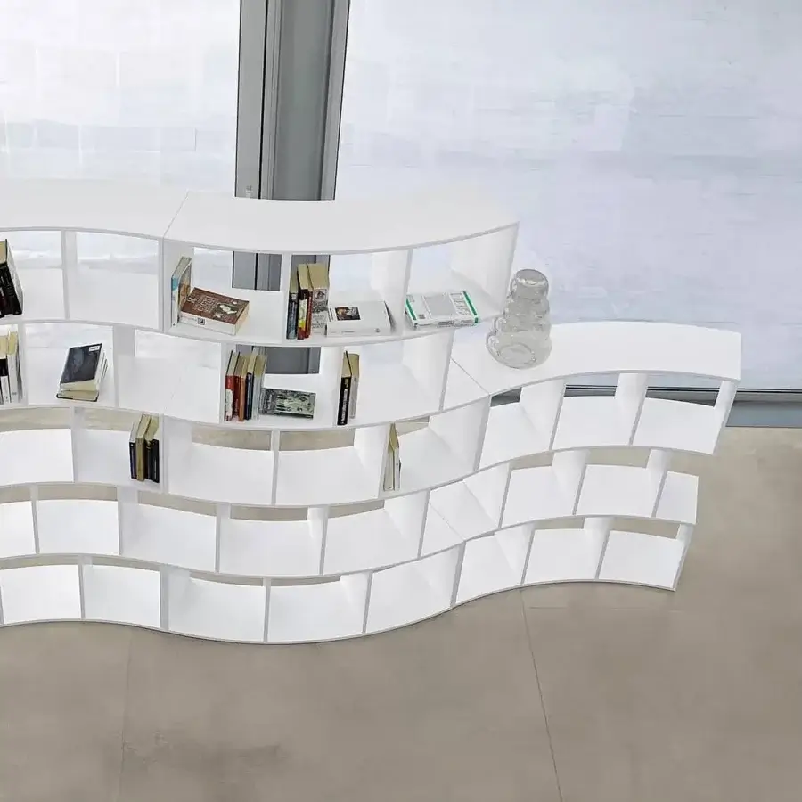 Distinguished Ivano Antonello Italia River bookcase built in white manufactured wood with a smooth matte lacquer finish