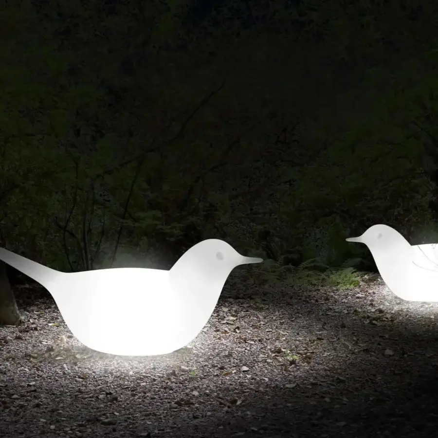 Exceptional Serralunga Paloma & Pulcino sculpture set crafted in bright white recyclable LLDPE with a refined textured finish