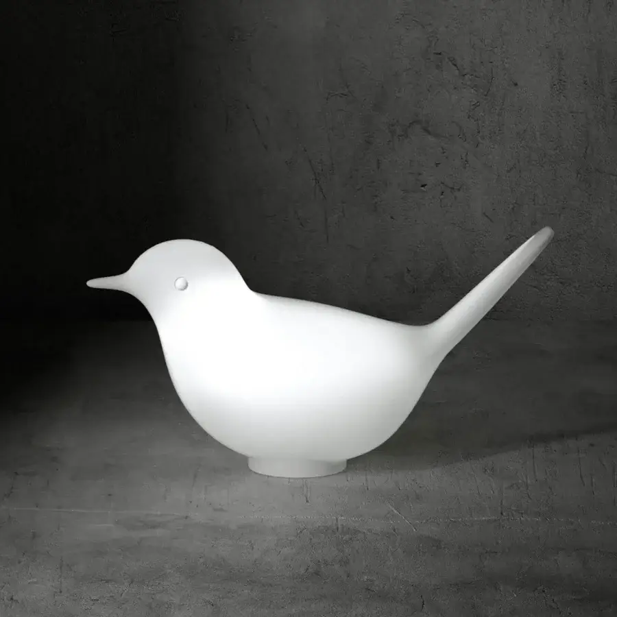 Elegant Serralunga Paloma & Pulcino sculpture set crafted in matte white recyclable LLDPE with organically curved form