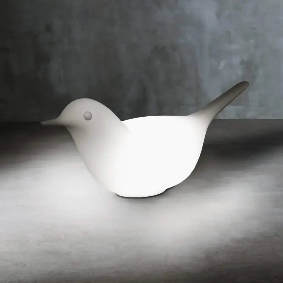Distinguished Serralunga Paloma & Pulcino sculpture set crafted in recyclable LLDPE with smooth matte white finish