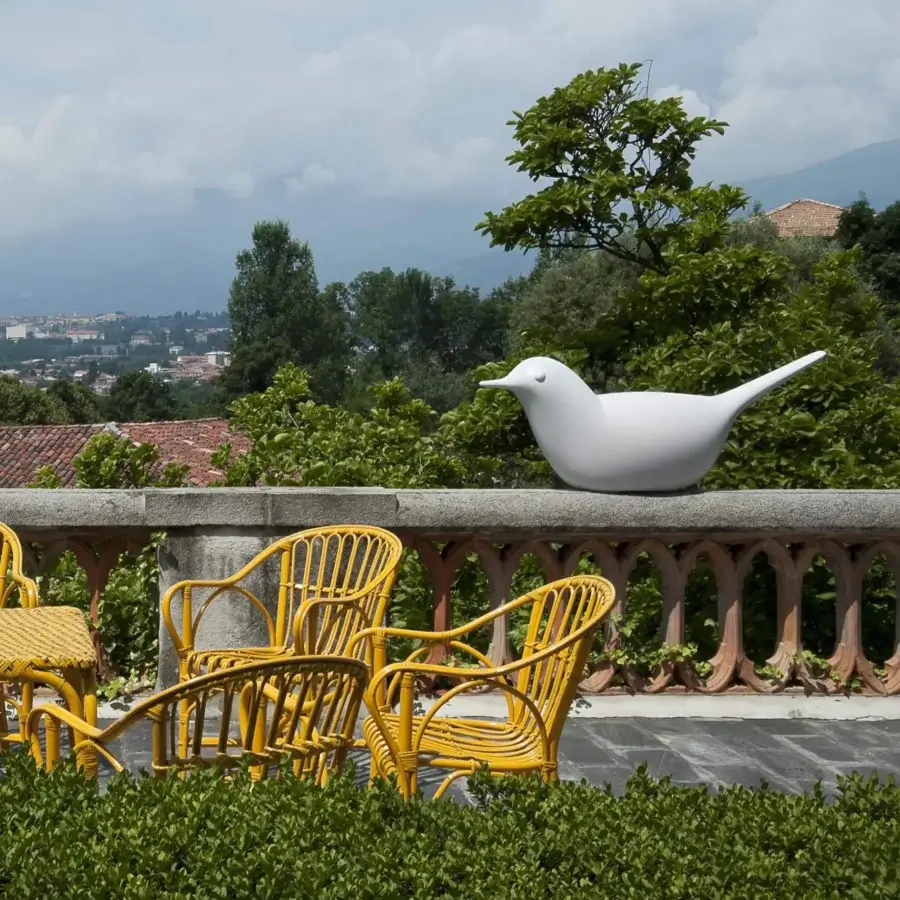 Distinguished Serralunga Paloma & Pulcino sculpture set crafted in white recyclable LLDPE with a refined textured finish