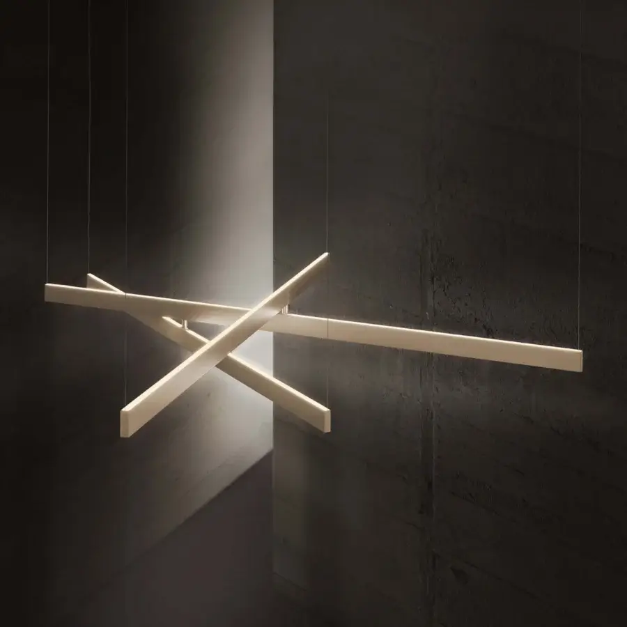 Distinguished Contardi Fly Multipla suspension lamp illuminating with intersecting rectangular bars in warm white finish crafted in steel